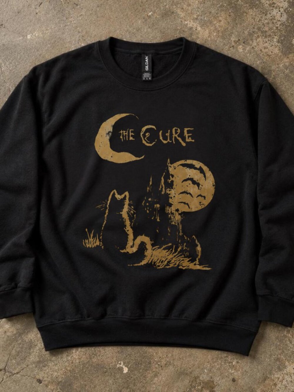 Gildan Black The Cure Cat In The Moon Graphic Sweatshirt